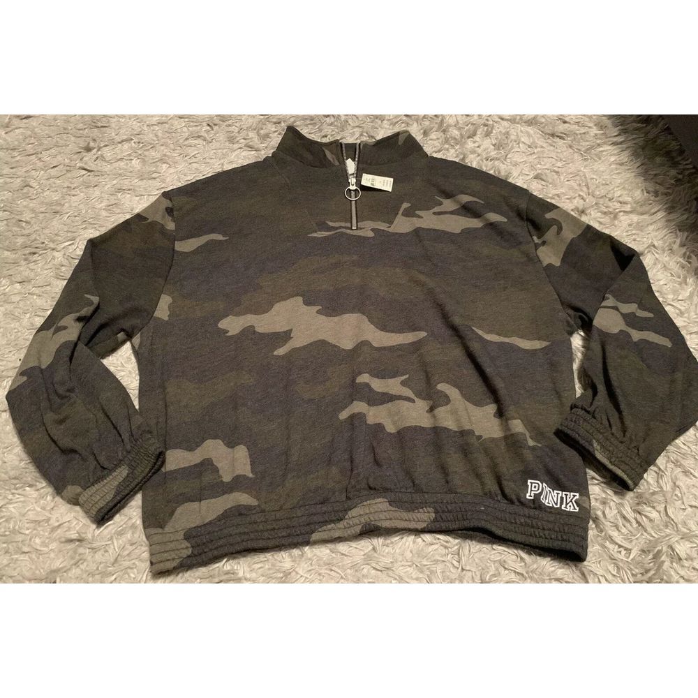 Victoria's Secret PINK Camo Boyfriend Half‎ Zip Pullover Sz S